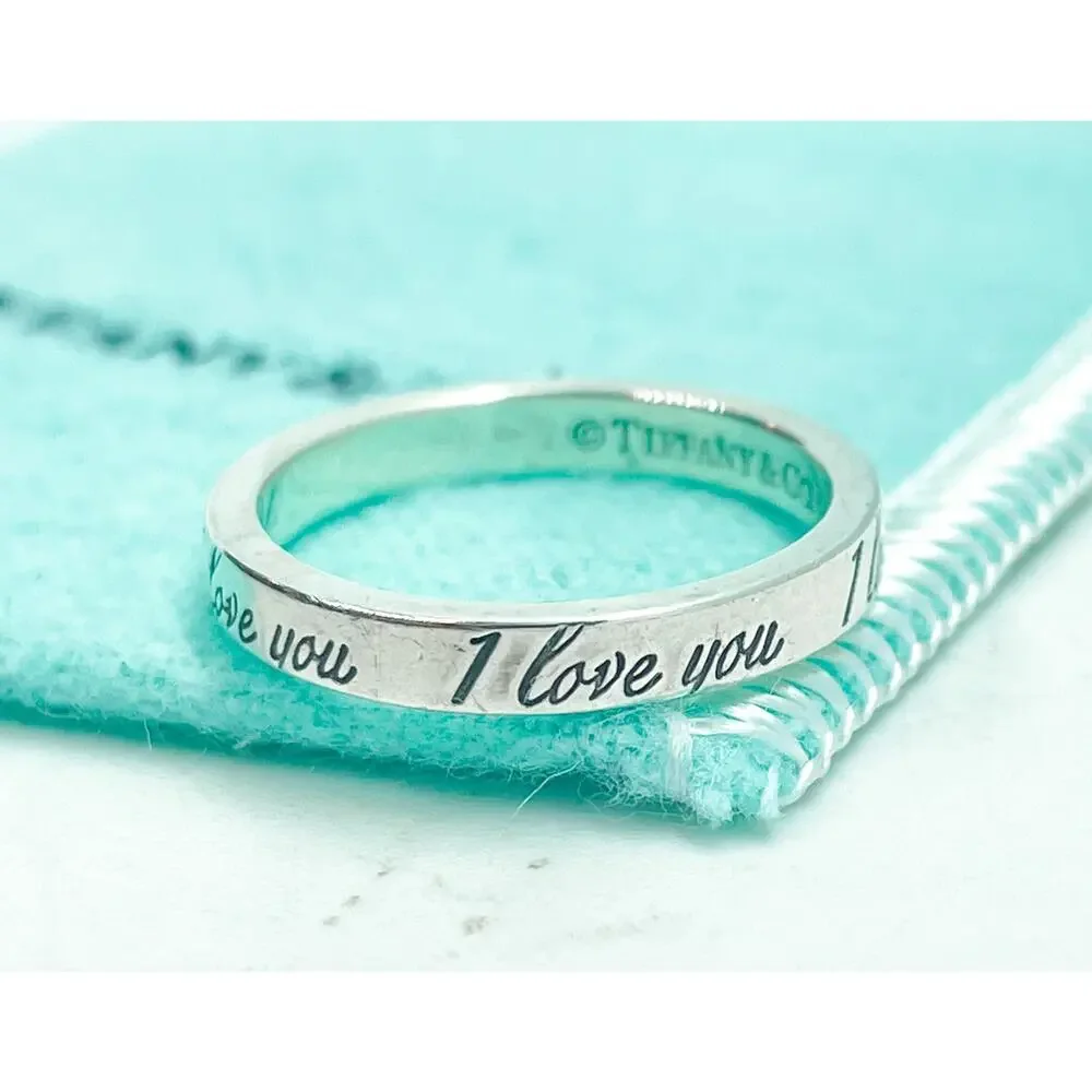 Tiffany & Co. Narrow I Love You Note Ring Sterling Silver Size 5.75